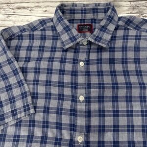 UNTUCKit Shirt Men's XL Zuccardi Plaid Short Sleeve Button Up Blue Lined
